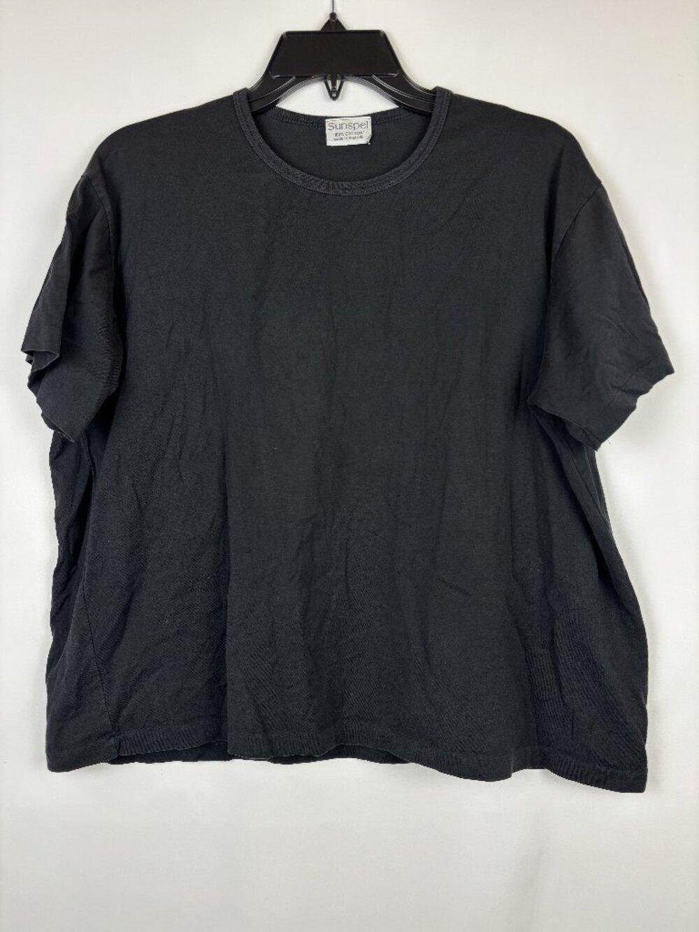 XL Sunspel Black 100% Cotton T Shirt Short Sleeve Soft Crew Neck Lightweight Tee